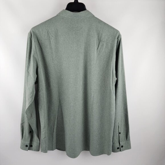 01.Algo Dress Shirt Mens XL Kombu Green Check L/S Performance Button Up - Picture 2 of 6